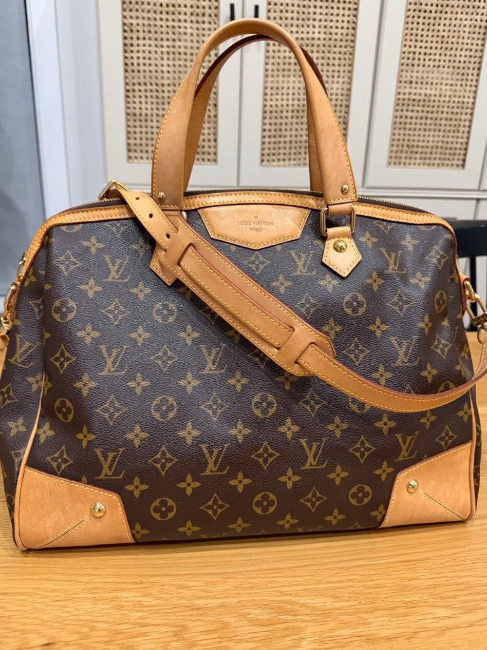 Louis Vuitton Brown Monogram Canvas Duffel with Tan Leather Trim